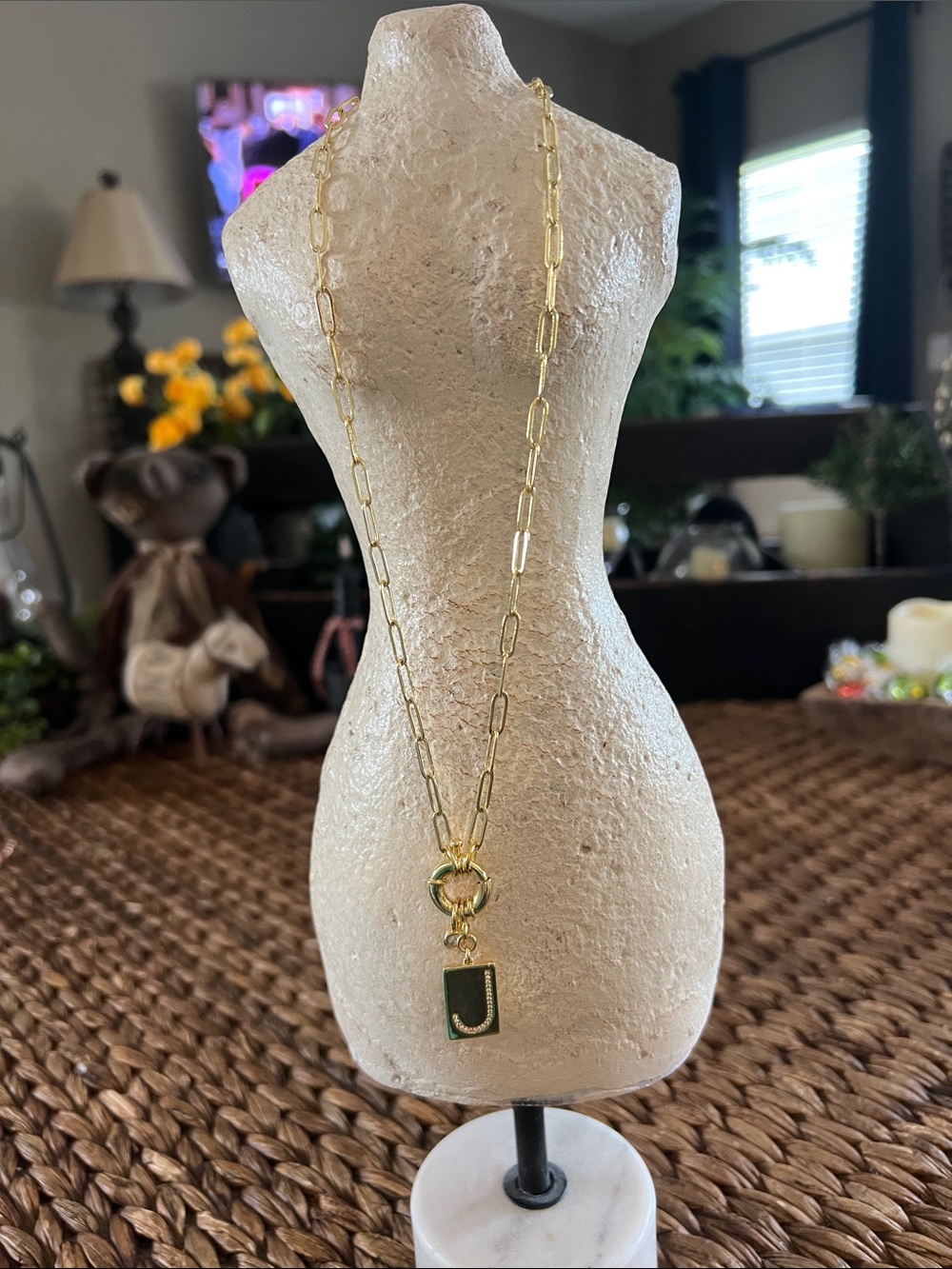Uncommon James Gold-Link Necklace with Green Initial J Charm